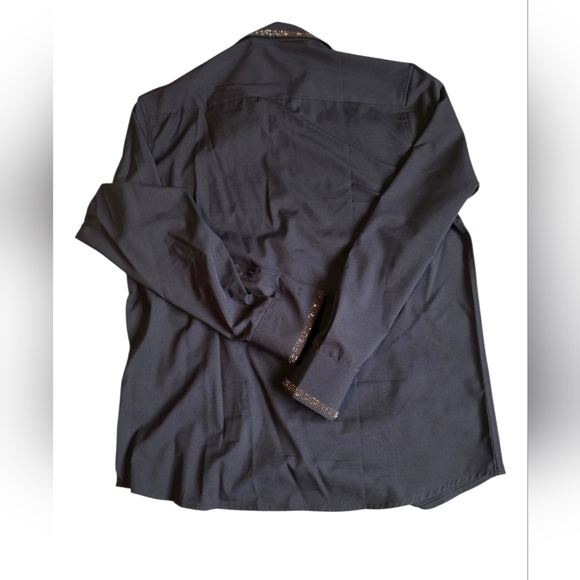 Men's Smart Black Dress Shirt with Gold Embellishments Size L - Picture 2 of 4